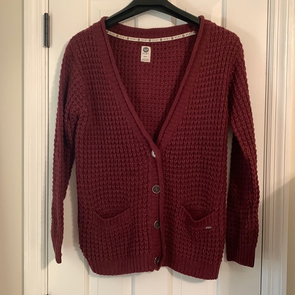 ROXY Boxy Cardigan Burgandy - Picture 1 of 5